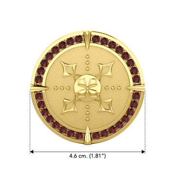 Viking Warrior Shield of Inspiration Solid Yellow Gold Pendant Jewelry with Garnet Gemstones GPD1189